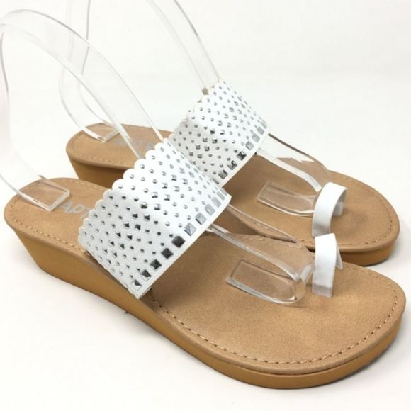 Apt. 9 Shoes - APT 9 White Silver Stud Toe Ring Wedge Sandal Size XL 11